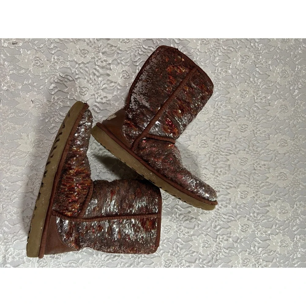 UGG Australia Classic Short Sparkle Sequin Boots Bronze Copper 1057788 Womens 8